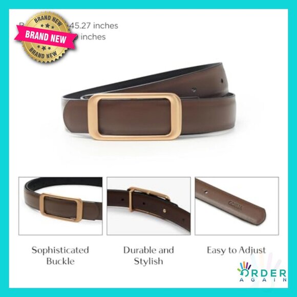 Reversible Genuine Leather Belt Thin Fashion Waist Belt with Gold Buckle